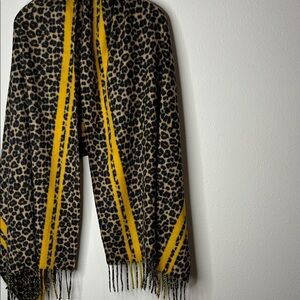 Leopard Print Scarf with Yellow Stripes